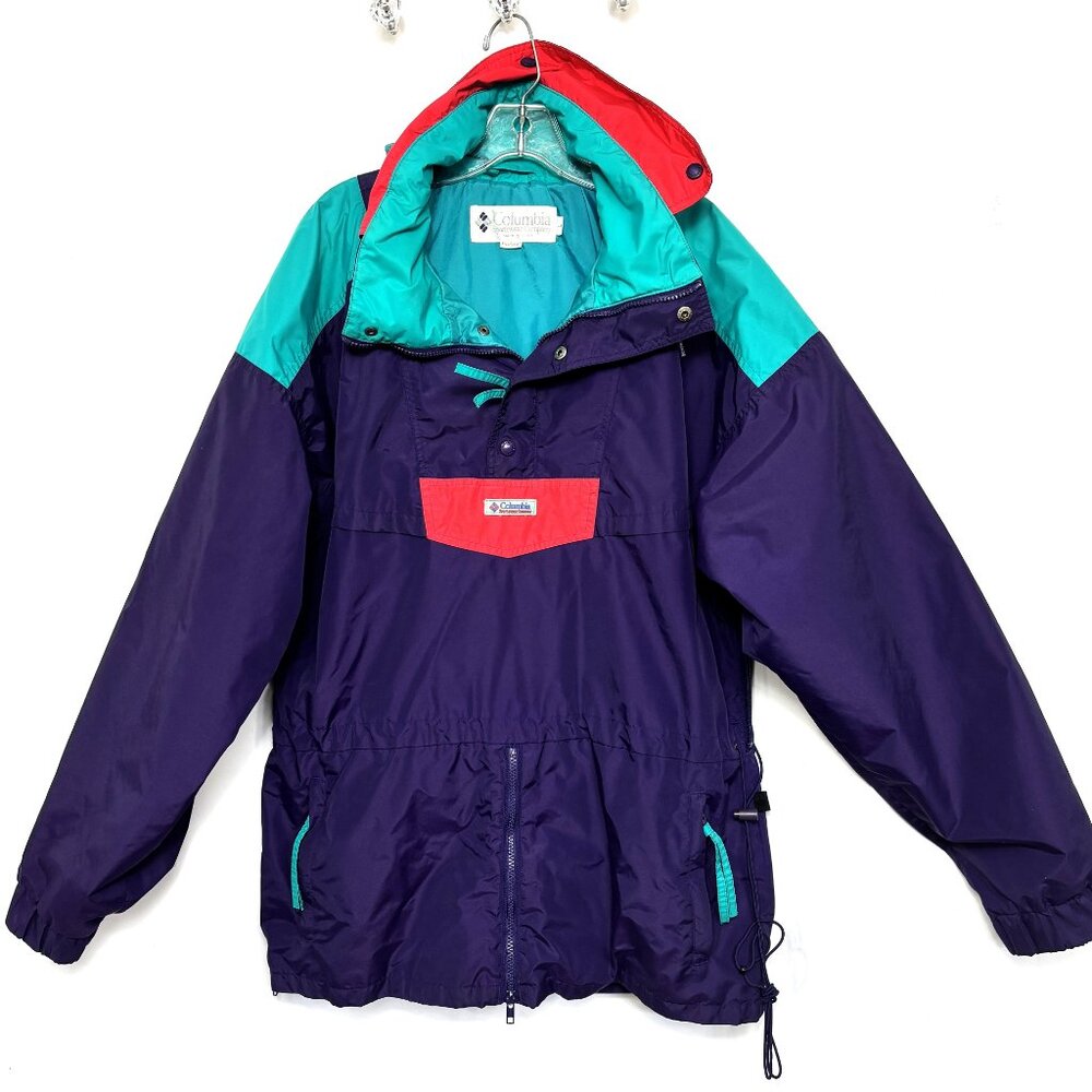 80’s Columbia Sportswear Radial Sleeve Retro Sports Purple Aqua Large